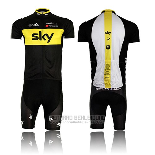 2014 Fahrradbekleidung Sky Shwarz und Gelb Trikot Kurzarm und Tragerhose